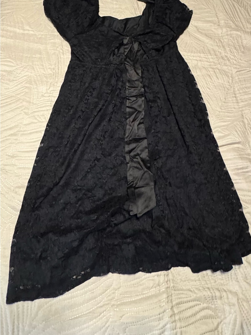 AUW Black Lace Midi Dress with Satin Front Detail 1X